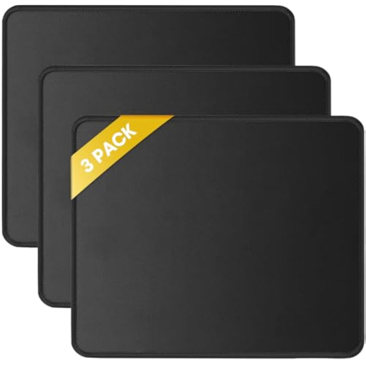 3 Pack Mouse Pad With Stitched Edge, Comfortable Mouse Pads With Nonslip Rubber Base, Washable Mousepads Bulk With Lycra Cloth, Mouse Pads For Computers Laptop Mouse 10.2X8.3X0.12Inch Black