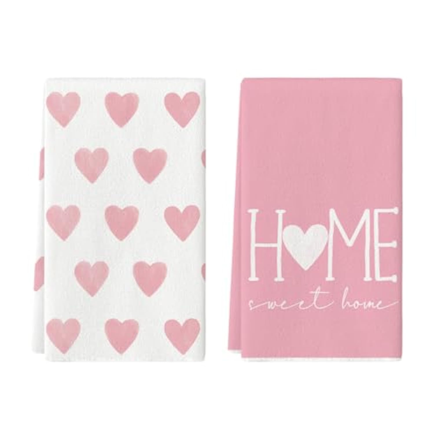 Pink Heart Love Home Sweet Home Valentine'S Kitchen Towels Dish Towels, 18X26 Inch Anniversary Wedding Decoration Hand Towels Set Of 2