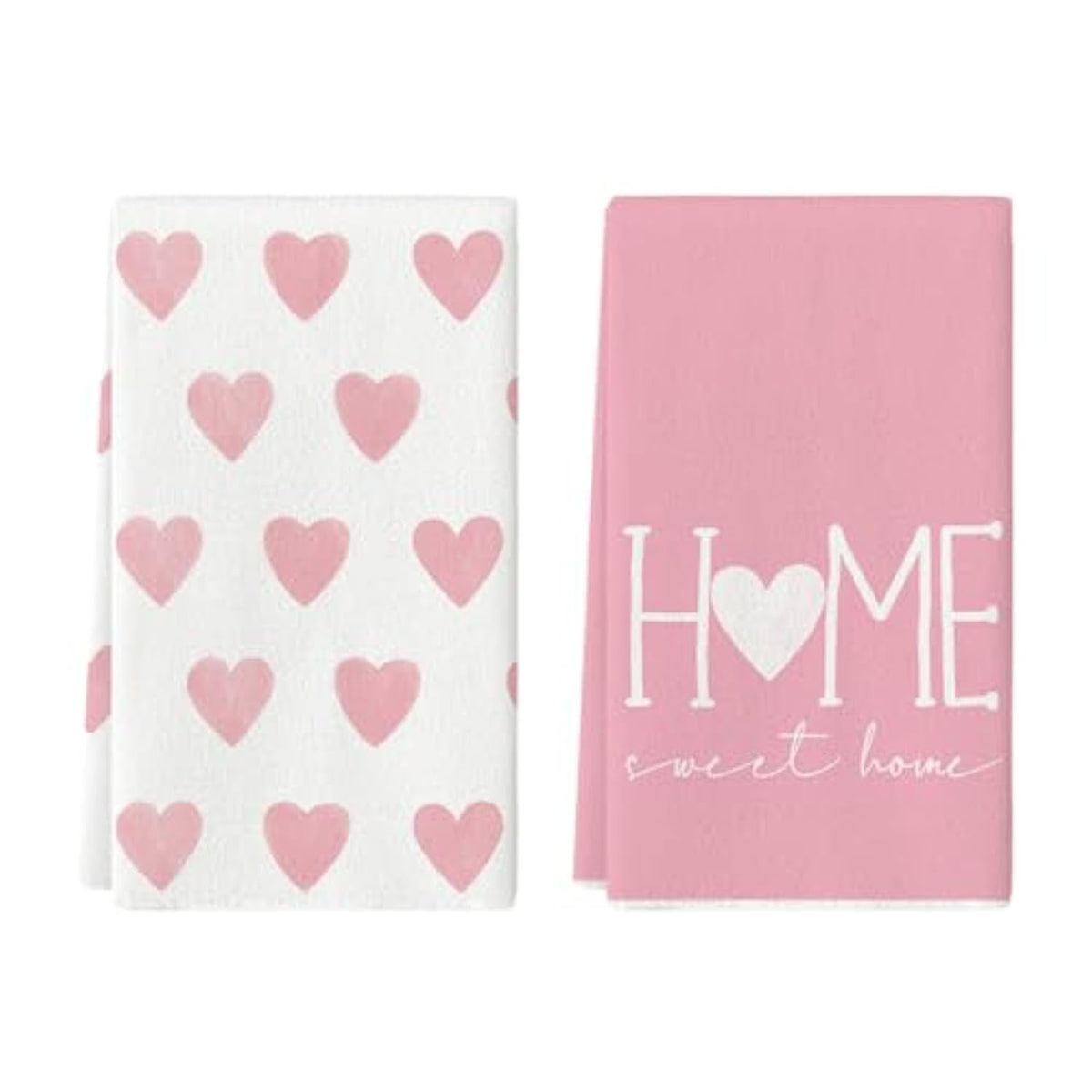 Pink Heart Love Home Sweet Home Valentine'S Kitchen Towels Dish Towels, 18X26 Inch Anniversary Wedding Decoration Hand Towels Set Of 2
