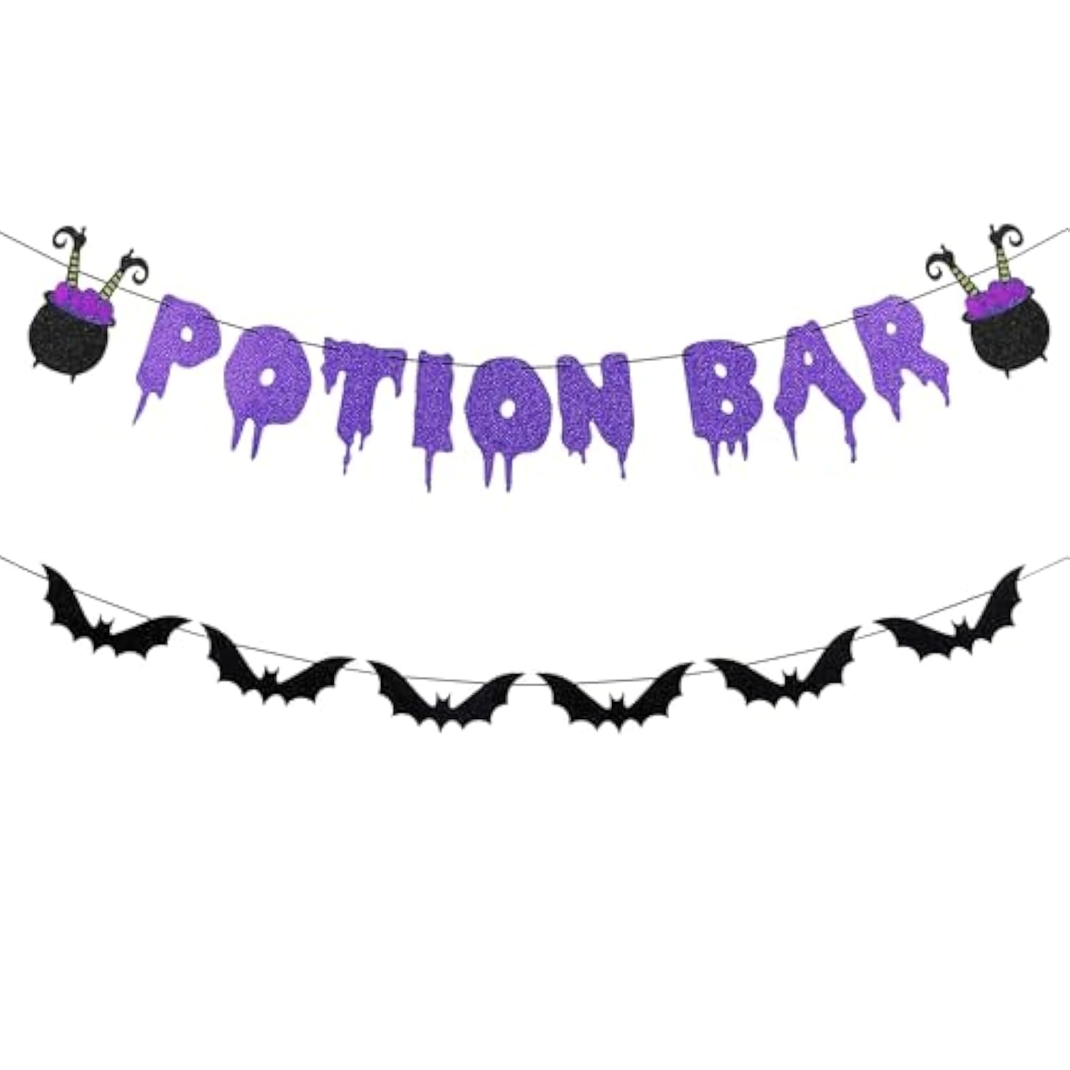 Glitter Potion Halloween Banner Black Purple Witches Haunted House Garland Decor