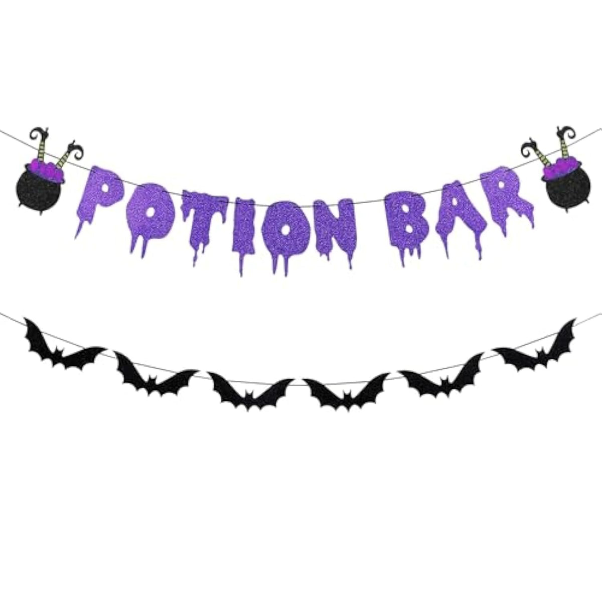 Glitter Potion Halloween Banner Black Purple Witches Haunted House Garland Decor