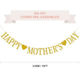 Happy Mother's Day Decorations Banner - NO DIY - Gold Glitter Mothers Day Party Supplies Decorations Backdrop for Mom Photo Props Photography