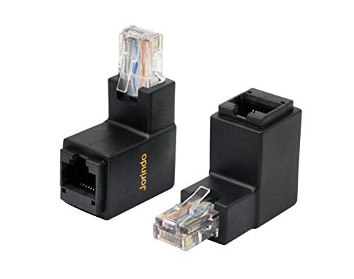 90 Degree Ethernet Lan Rj45 Male To Female, Right Angle Network Cat5 / Cat5E / Cat6 Extender Adapter(2-Pack) Black,(Up Angle)