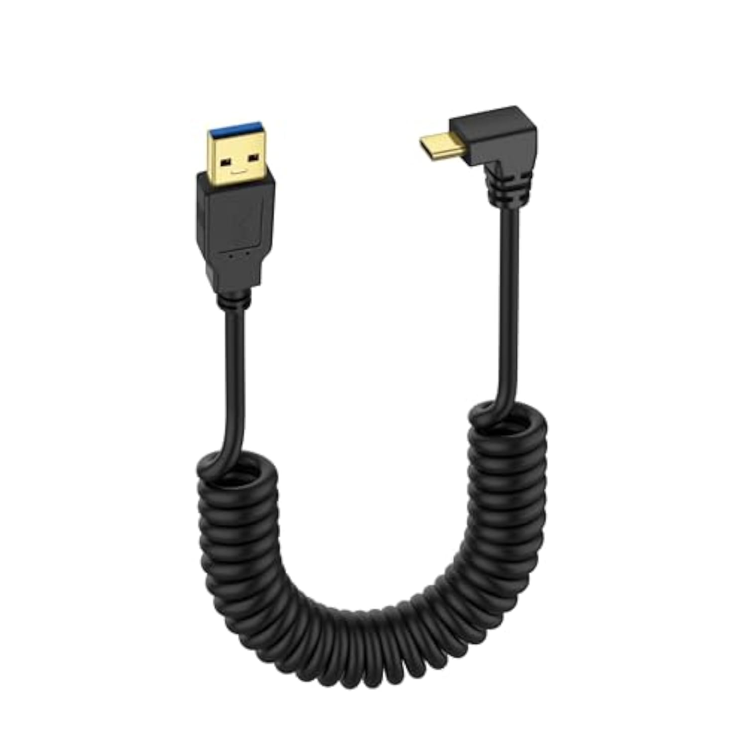 Usb Type C Coiled Cable 5Gbps Retractable 90 Degree Usb3.0 To Usb C Charging Cable And Data Transfer For Phone, Tablet, Other Usb C Devices (M To D)