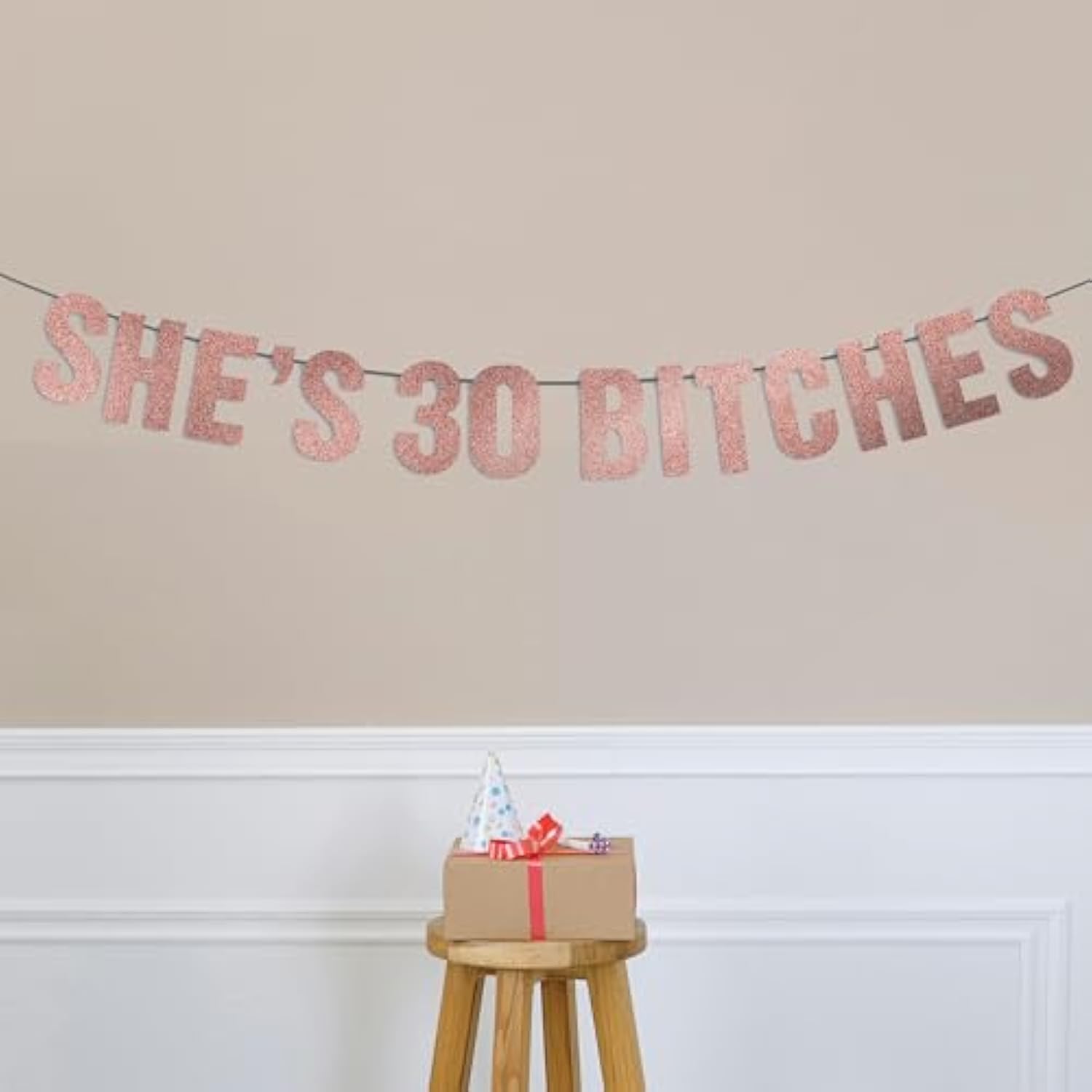 Happy 30th Birthday Rose Gold Glitter Pre-Strung Banner for Women