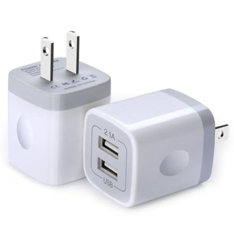 Usb Wall Charger, Double Dual Port 2.1Amp Fast Brick Base Adapter Charging Block Charger Cube Plug Box For Iphone 16E 16 Pro Max 15 14 13 12 11 Pro X 6 6S 7 8 Plus, Ipad, Samsung, Android