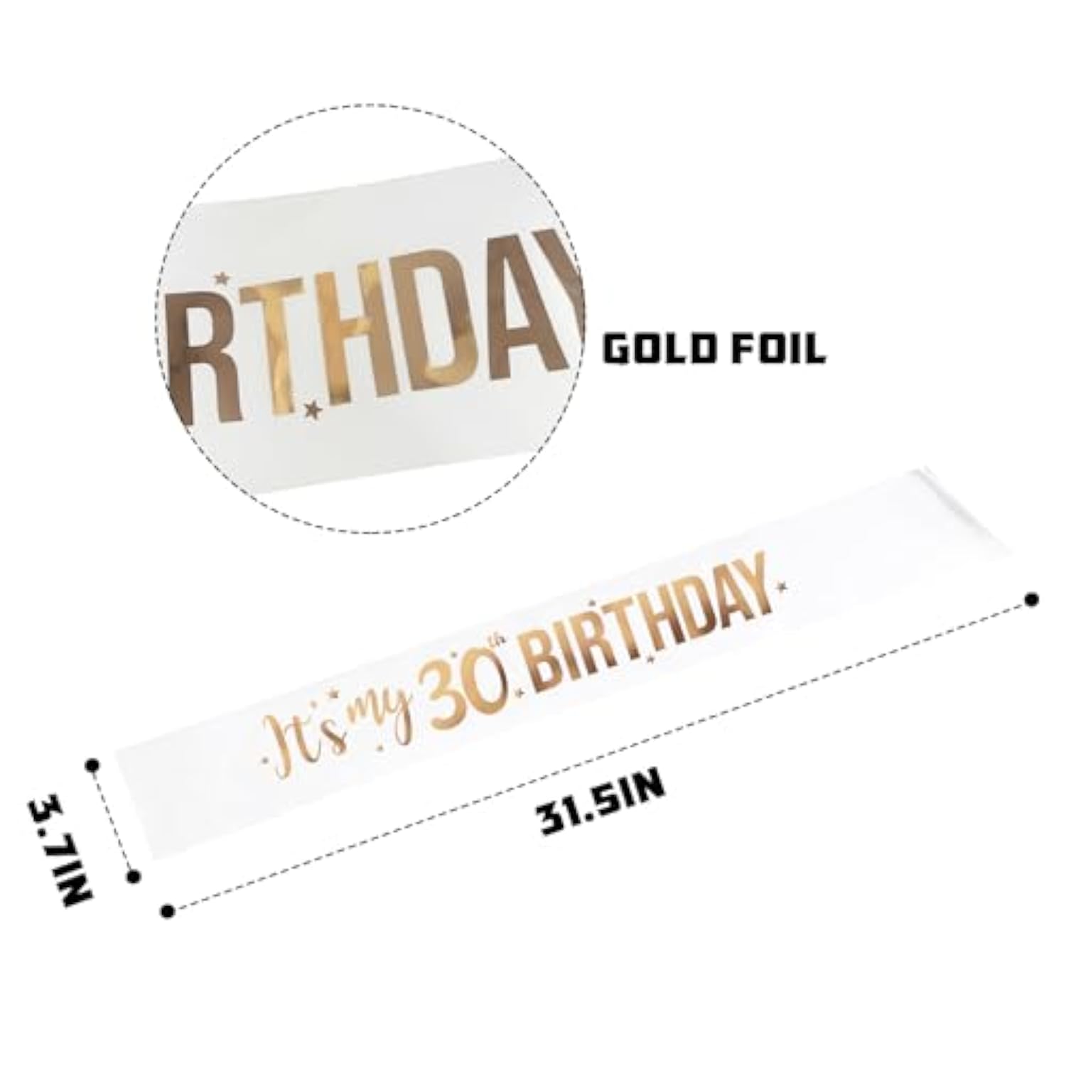 It'S My 30Th Birthday Sash - 30Th Birthday Gifts Girl Sash Birthday Party Favors - Happy 30Th Accessories For Man And Women - White With Rose Gold Foil Lettering