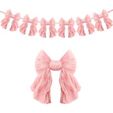 1 String Of 6 Pink Bows Garland Banner Decoration, Adjustable Pre-Strung Ornaments For Birthday, Bachelorette Party, Bridal Shower, Wedding, Engagement, Baby Shower, Graduation Decor, Anniversary