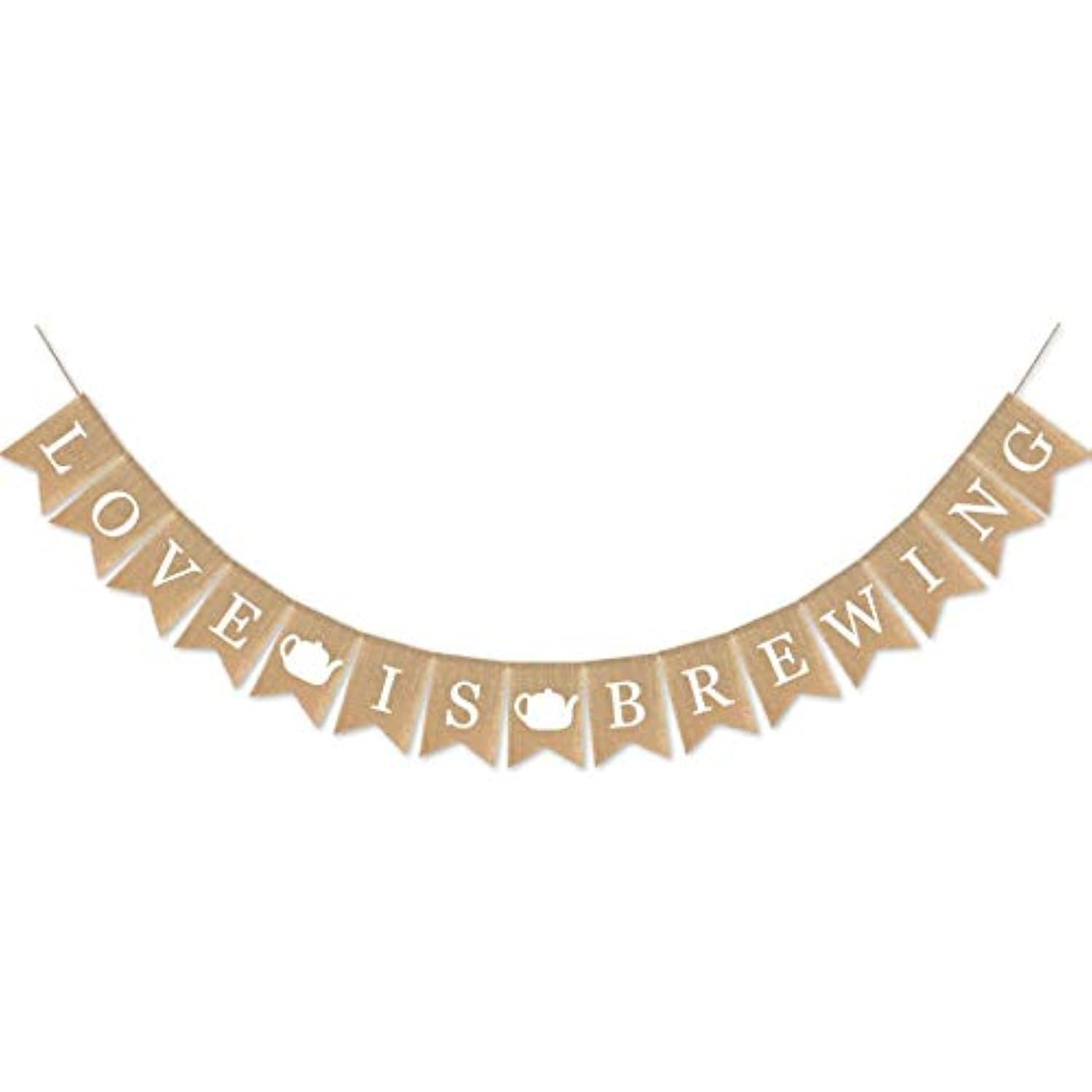 Burlap Love Is Brewing Banner Tea Coffee Themed Bar Bridal Shower Supplies Wedding Engagement Party Garland Decoration