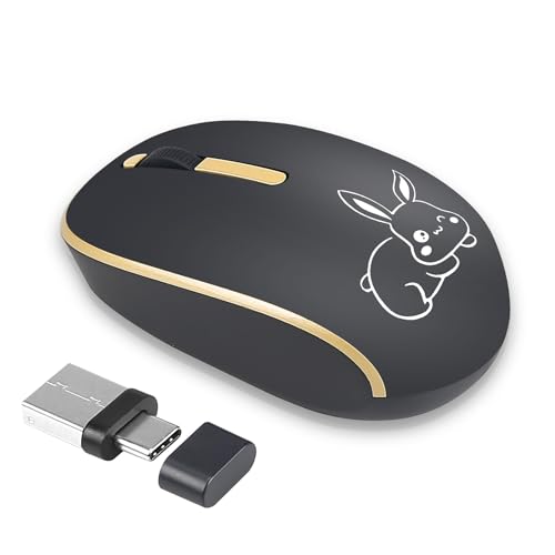 Usb C Wireless Mouse - Dual Interface Silent 2.4G Wireless Mouse For Laptop, Macbook, And Mobile Devices With Usb/Type C Receiver, 10M Range, Comfortable Design-Black