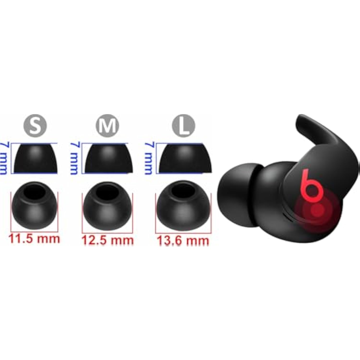 Replacement Memory Foam Earbuds Tips For Beats Fit Pro Earbuds, 12 Pcs (S/M/L), Black