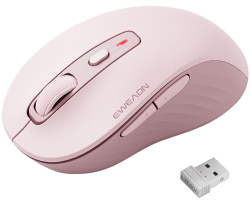 C1 Wireless Mouse For Laptop, 2.4Ghz And Bluetooth Silent Mouse For Small & Middle Hand, 4000Dpi Portable Ergonomic Rechargeable Mouse For Pc, Ipad, Mac, Chromebook, Office, Pink