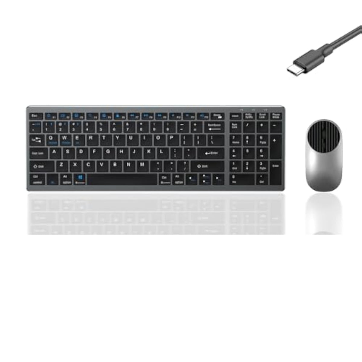 Wireless Bluetooth Rechargeable Keyboard And Mouse Combo. Rechargeable Dual-Mode (Bluetooth 5.0 And 3.0 +2.4G) Multi-Device Silent Mouse For Windows, Ipad, Tablet, Macos,Ios,Android (Grayish Black)