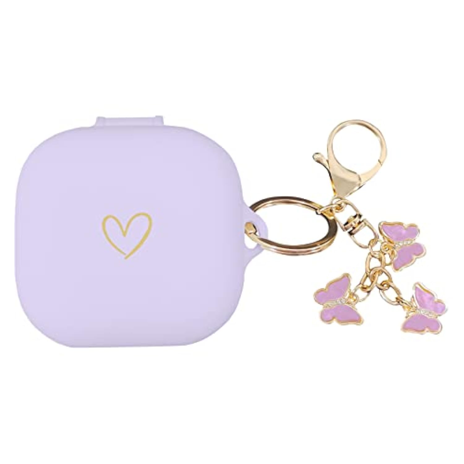 Compatible With Beats Fit Pro 2021, Soft Silicone Case With Gold Heart Pattern For Beats Fit Pro Case With Cute Butterfly Keychain For Girls Women (Lavender Purple)