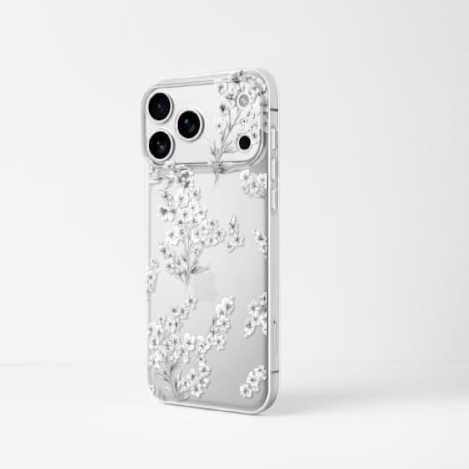 Cute Silver Flower Phone Case for iPhone 17 Pro Max, Soft Clear TPU Slim Shockproof Cases Cover for Women and Girls