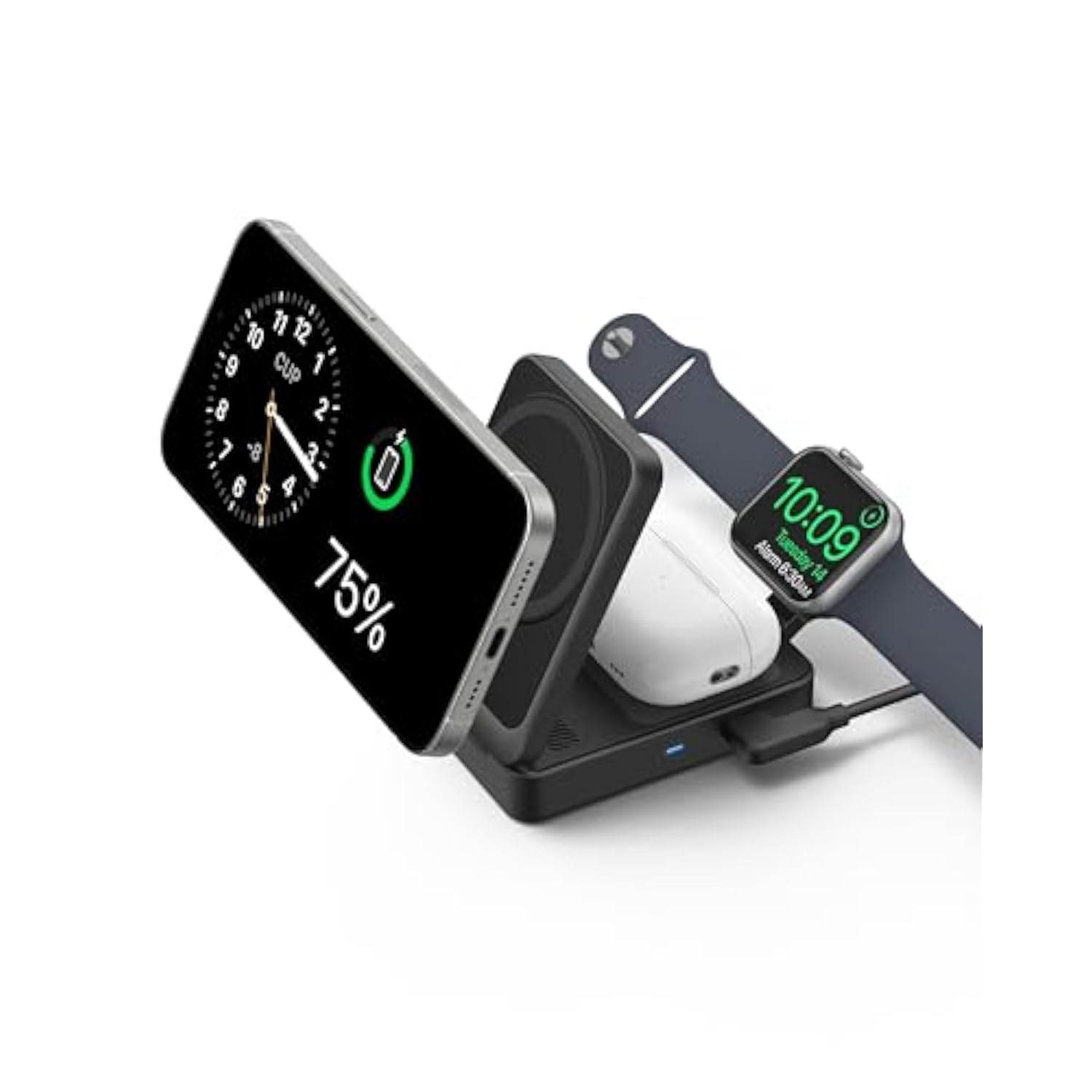 Anker MagGo 3 in 1 iPhone 16 Charging Station, MagSafe-Compatible Wireless Charger Stand, Qi2 Certified 15W Foldable Charger for iPhone 15/14, AirPods, Apple Watch 9 (40W USB-C Adapter Included)