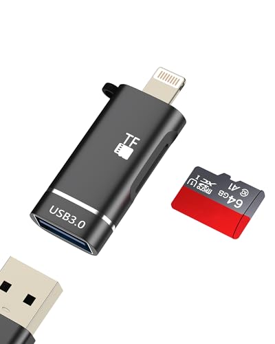 Lightning to USB Adapter(2in1) Micro SD Card Reader for iPhone 14 13 12 Pro Max OTG 3.0 Cable MFI Certified for iPad Connector Digital Camera TF