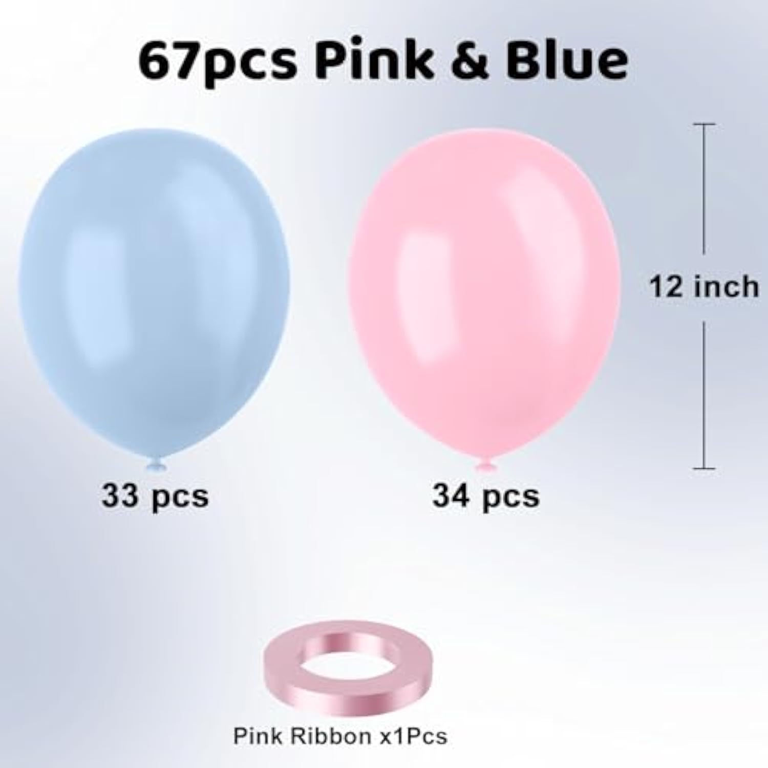 67-Pack Pink & Blue 12" Balloons Gender Reveal Party Decor