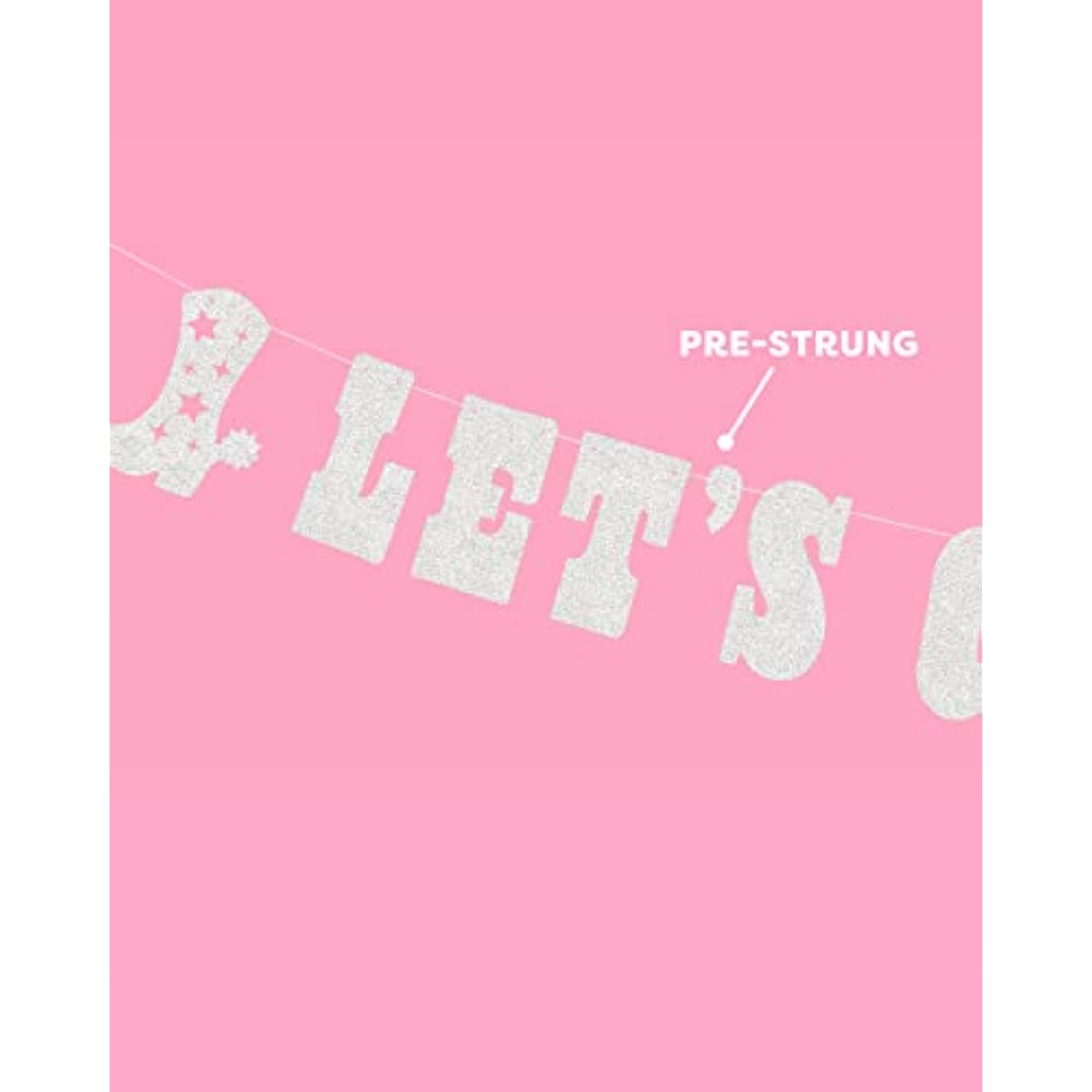 Let's Go Girls Glitter Banner Silver 5Ft Bachelorette Cowgirl Last Rodeo Decor