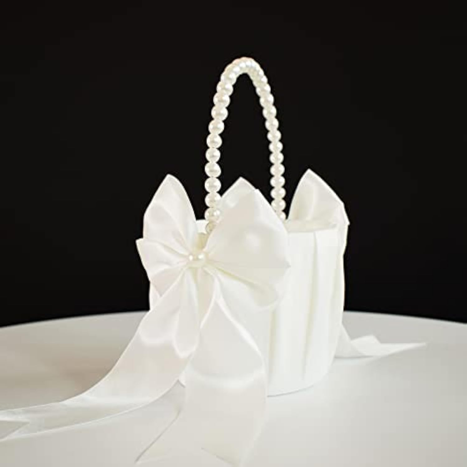 Flower Girl Basket With Pearl Handle, Ivory Fariy Wedding Baskets For Flower Girls