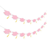 Graduation Decorations Class of 2026 Pink Graduation Cap Banner with Tassel Prestrung Glitter Congrats Grad Banner for Senior High School College Grad Party Decorations 2PC