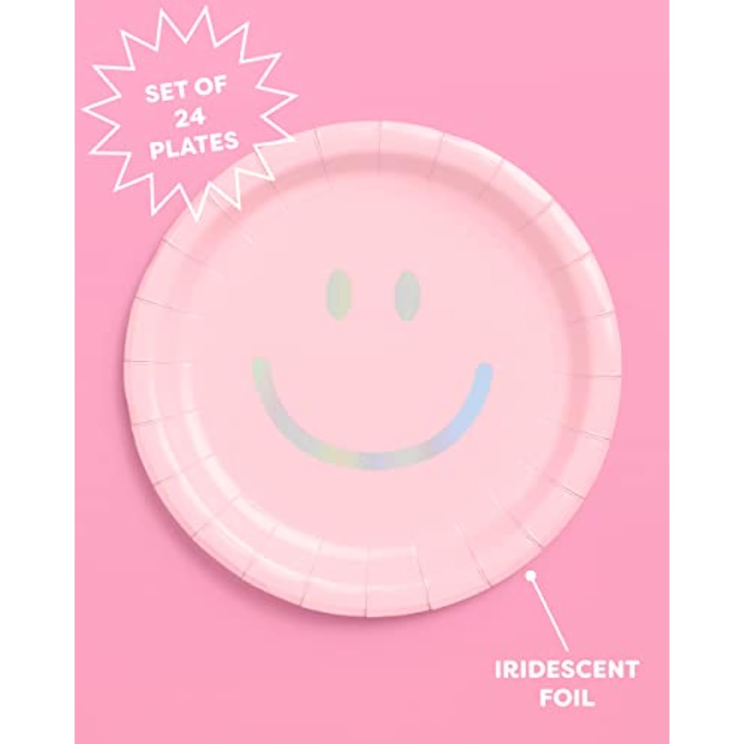 Smiley Paper Plates - 24 Pk, 9" | Happy Pastel Birthday Party Decorations, Cute Bachelorette Party, Cool Cake Plates