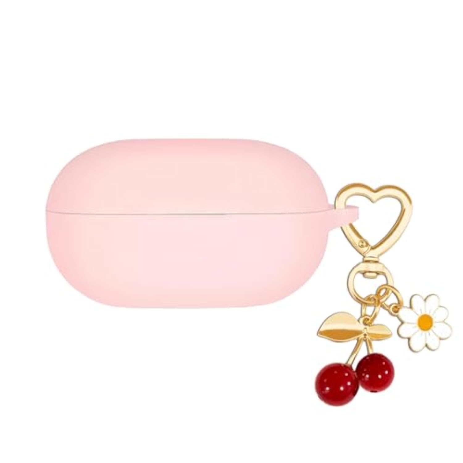 Protective Case For Beats Solo Buds Case Cover With Cute Cherry Charm Heart Keychain, Soft Silicone Daisy Key Chains Accessories For New Beats Solo Charging Case Earbuds For Women Men Pink