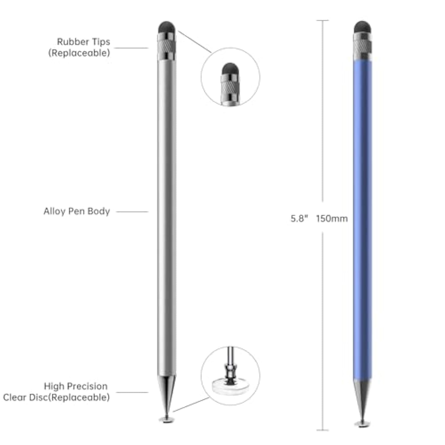 Stylus (5 Pcs), 2-In-1 Stylus Pen For Touch Screen, High Precision And Sensitivity, Suitable For Iphone/Ipad/Android Tablets, Compatible With All Touch Screens (Black/White/Blue/Rose Gold/Silver)