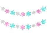 2Pcs Glittery Snowflake Banners, Pink Blue Silver Banner Winter Christmas Decorations Banners Holiday Garland Photo Props Banner for Party Home Decoration