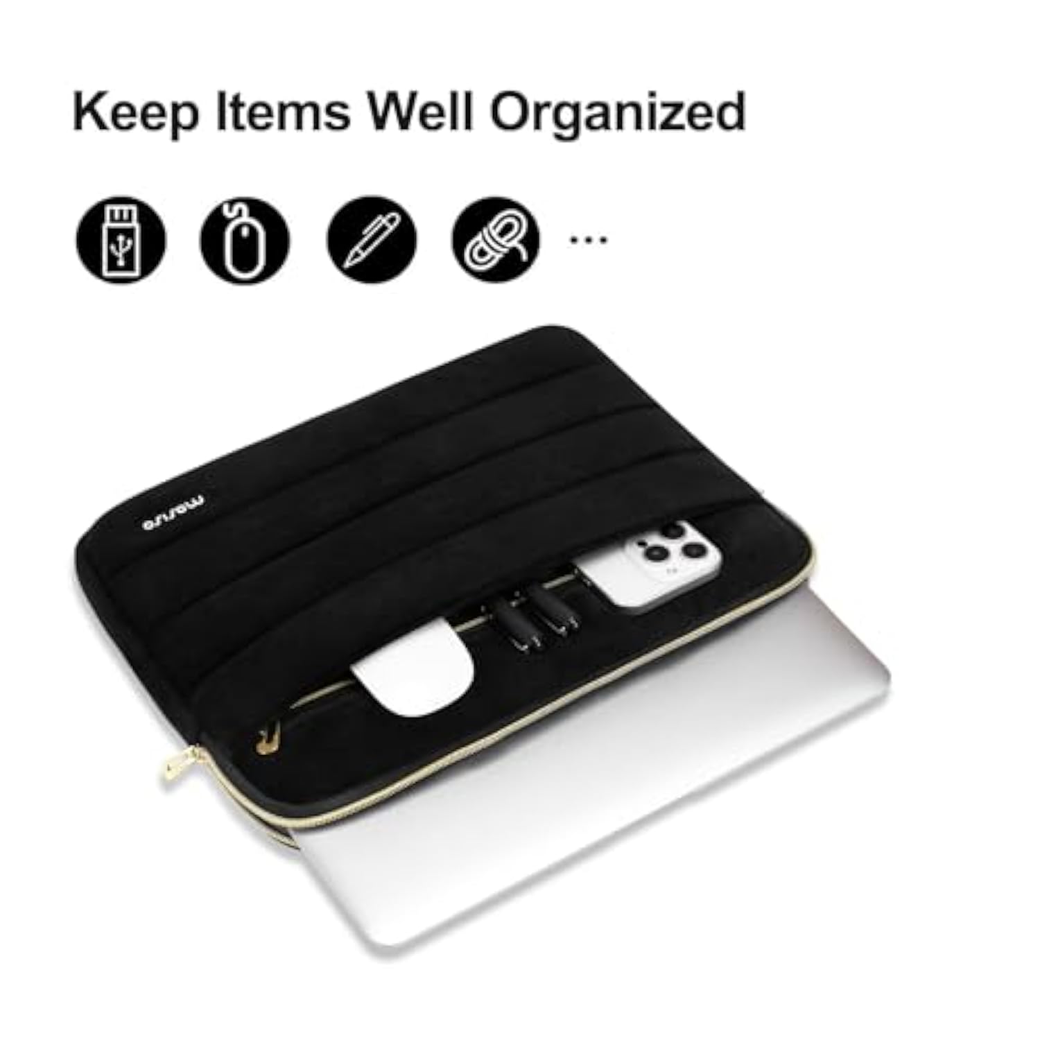 MOSISO 15-16 inch Laptop Case, 15.6 inch Laptop Sleeve Compatible with MacBook Pro 16, HP, Acer, Dell, Lenovo, ASUS Notebook Computer, Ultra Soft Cozy Lightweight Horizontal Bag with Small Case, Black