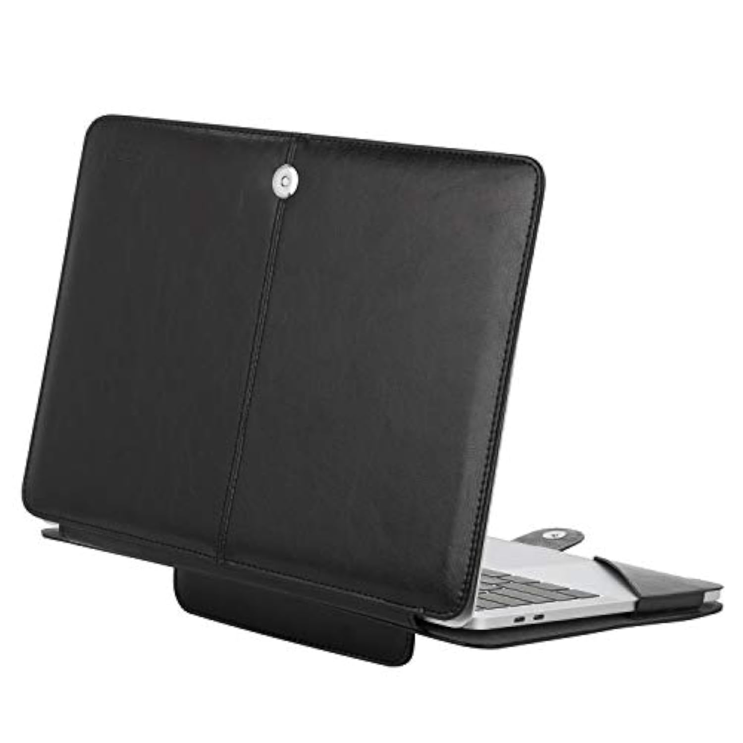 MOSISO Case Compatible with MacBook Air 13.6 inch M4 M3 M2 2025-2022 /Air 13 M1 2022-2018 /Pro 13 inch M2 M1 2025-2016, PU Leather Portfolio Protective Stand Cover, Black