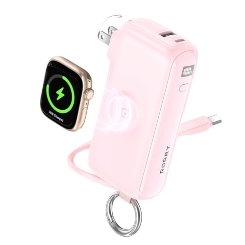 Flow Portable Charger, 10000mAh 40W Fast Charging Power Bank with Built-in USB C Cable and Foldable Wall Plug, Battery Pack Travel Essentials for
