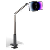 Phone Holder For Desk And Bed Compatible With Iphone 16 15 14 13 12 Overhead Phone Mount Gooseneck Phone Stand Flexible 360 Lazy Long Arm Clamp Clip For Table Bedside [1-Pack, Black]