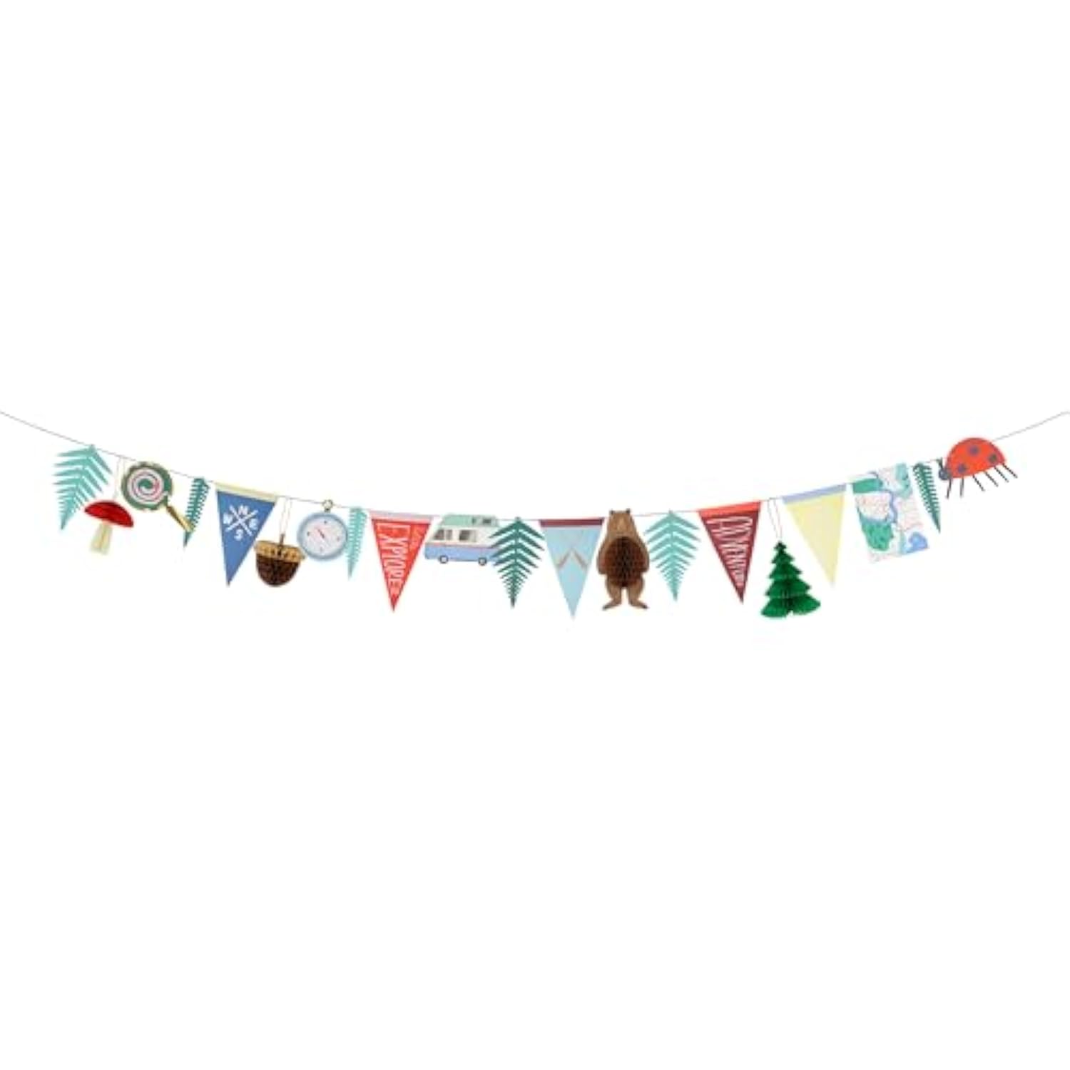 Meri Meri Outdoor Adventures Party Garland (Pack of 1), Resuable Party Decorations, Paper Garland, Honeycomb Details, Retro Colours, Easy to Hang, 14' Including Excess Cord