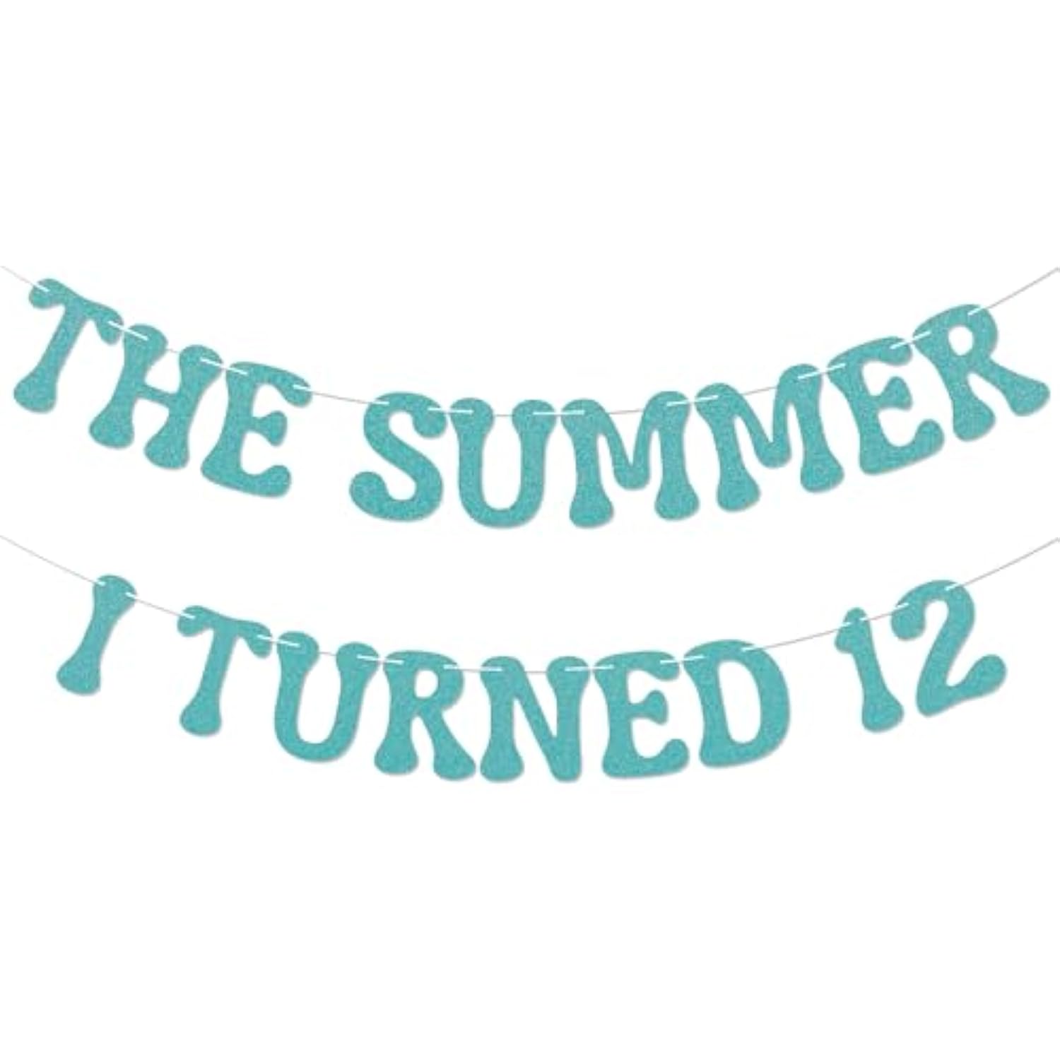 Summer I Turned 12 Banner, Blue Glitter Teen Boy 12th Birthday & Beach Decor