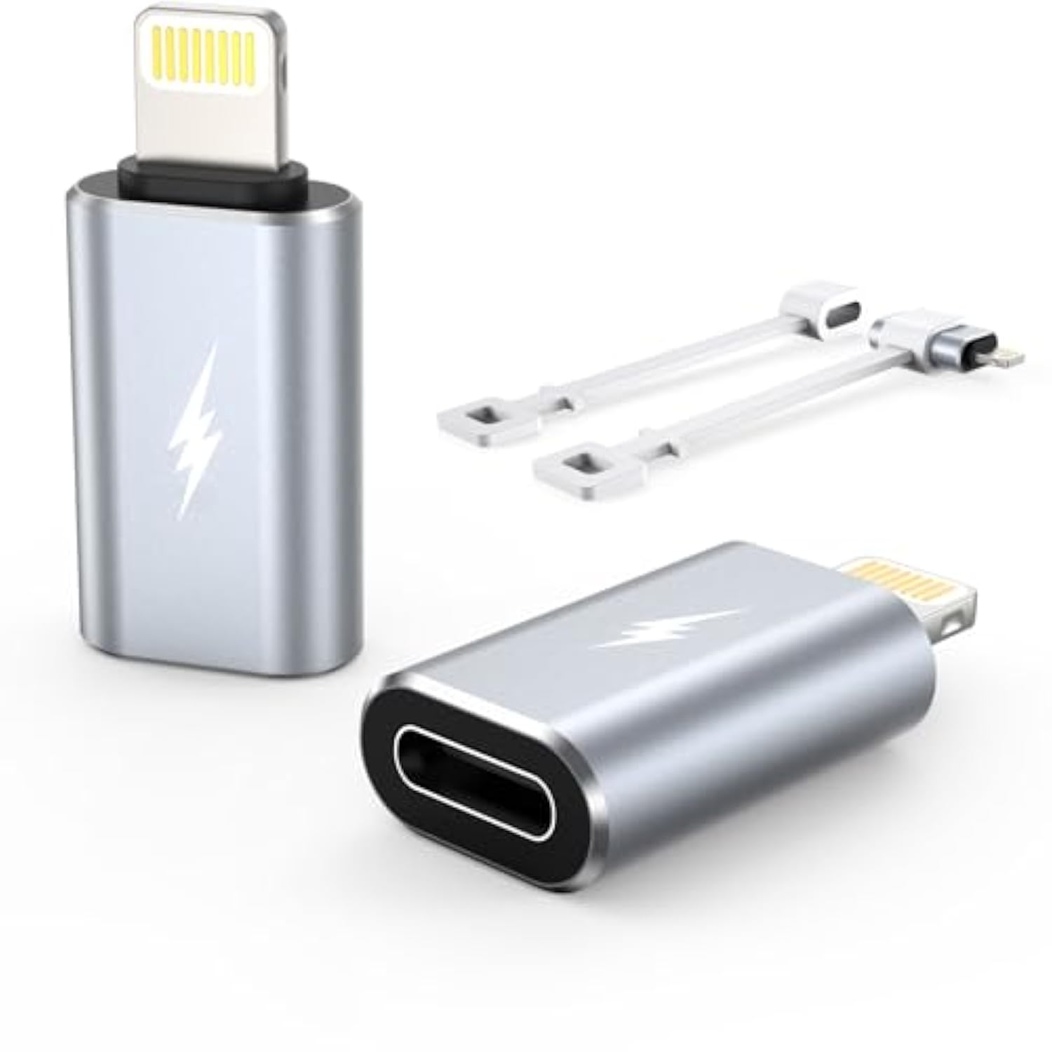 TechMatte Female USB C to Male Lightning Adapter 2 Pack 2.2A Charging Data Transfer, Compatible with iPhone 14, 13, 12, 11 Xs iPad iPod AirPods, Not for Audio Headphones/OTG Firewire Anti-Lost, Grey