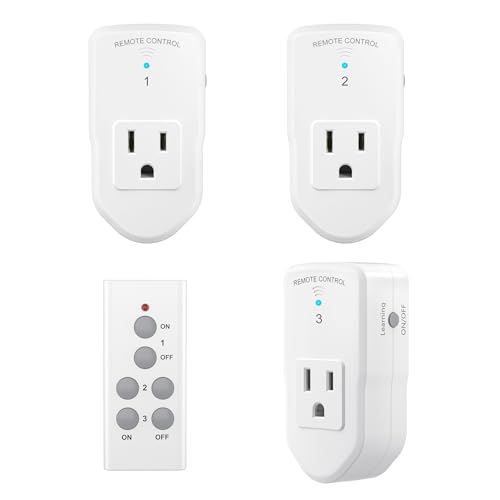 Wireless Remote Control Outlet Electrical Switch For Lights, Fans, Christmas Lights, Small Appliance, 100Ft Long Range White (Learning Code, 3Rx-2Tx) 1200W/10A, Etl & Fcc Certified