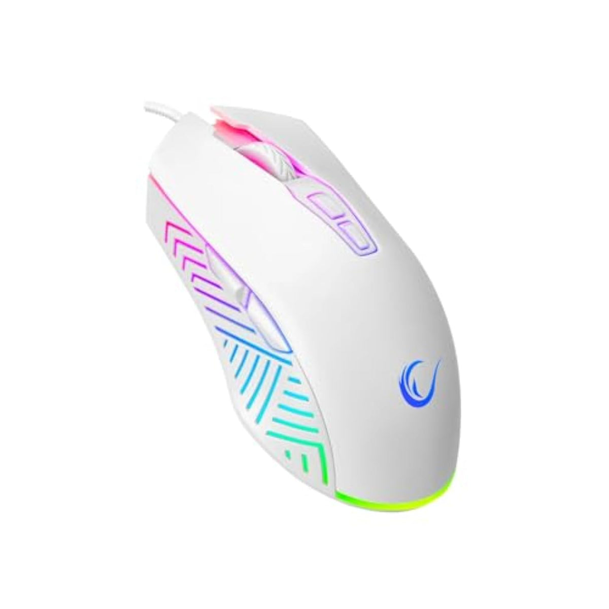 Rampage Spear V2 White Wired Gaming Mouse With Rgb Lighting – 12800 Dpi, 7 Programmable Buttons, Lightweight Ergonomic Gaming Mouse For Pc/Mac/Laptop Gamers
