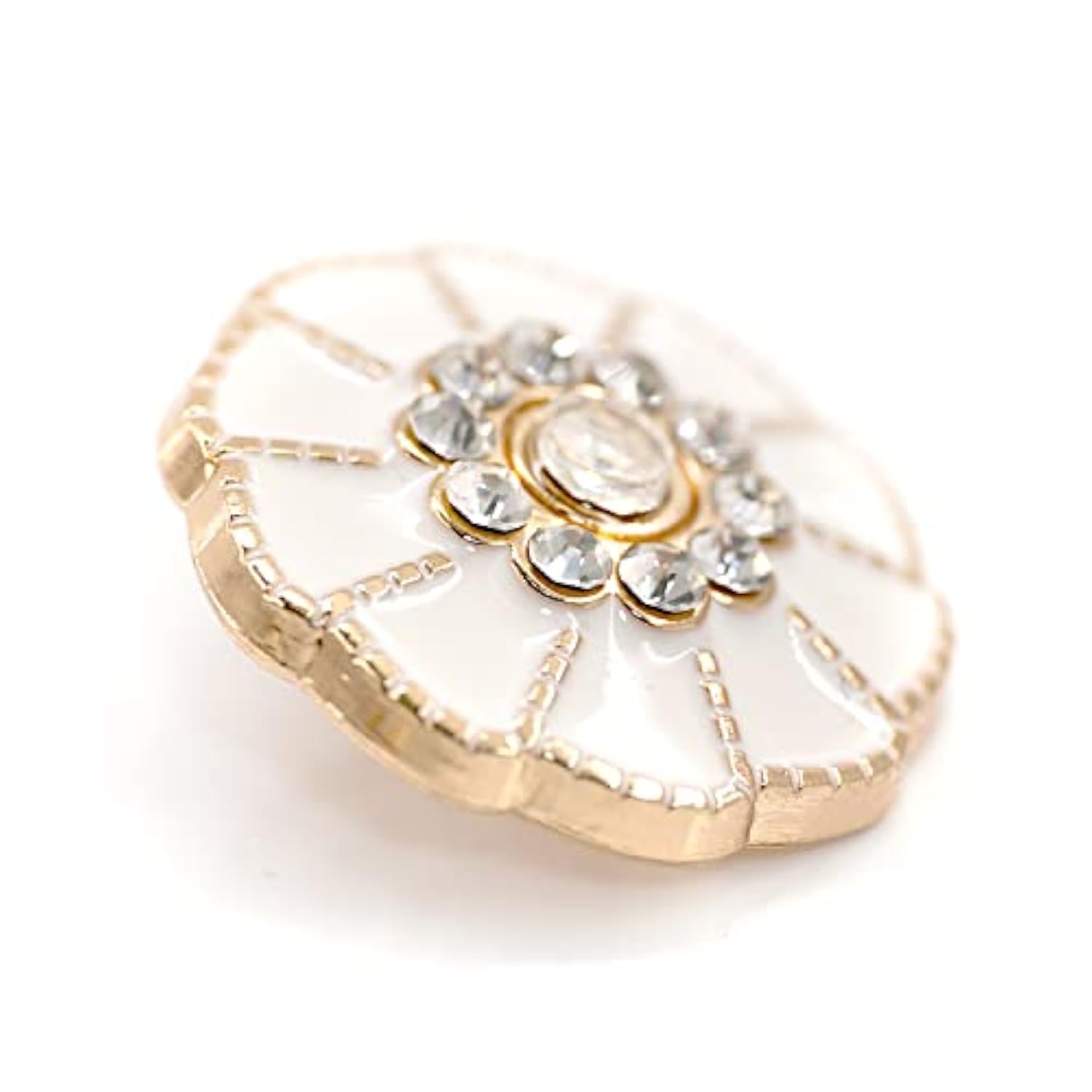 20 Pcs Flower Shape White Enamel Petals With Rhinestones Metal Sewing
