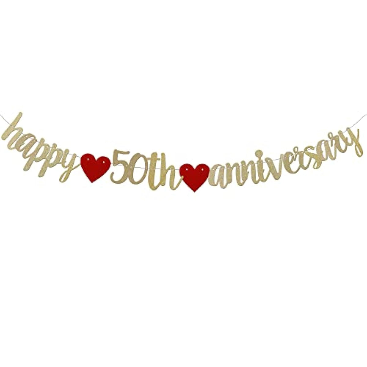 Happy 50Th Anniversary Banner Sign Gold Paper Glitter Party Decorations For 50Th Wedding Anniversary Party Supplies Letters Gold Pre-Strung