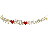 Happy 50Th Anniversary Banner Sign Gold Paper Glitter Party Decorations For 50Th Wedding Anniversary Party Supplies Letters Gold Pre-Strung