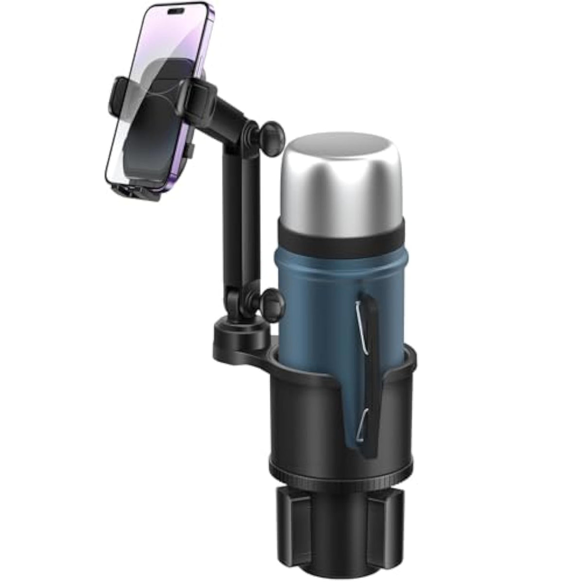 Car Cup Holder Expander Phone Holder With Adjustable Arm And Base, 2 In 1 Phone Mount And Cupholder Adapter With Expandable Base For Most Large Drink Bottle And Fit All 4-7'' Smartphones