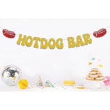 Hotdog Bar Banner,Hotdog Birthday Party Decorations,Fiesta Birthday Food Party Decor,Build Your Own Hot Dog Sign,Flaming Hot Dog Sausage Home Party Supplies Gold Red