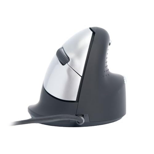 R-Go He Ergonomic Mouse, With Break Software, Usb-C Wired (With Usb A Converter), Vertical Design, Anti Carpal Tunnel, Silent Click, Customisable Buttons, Compatible For Windows/Mac Os, Black/Silver