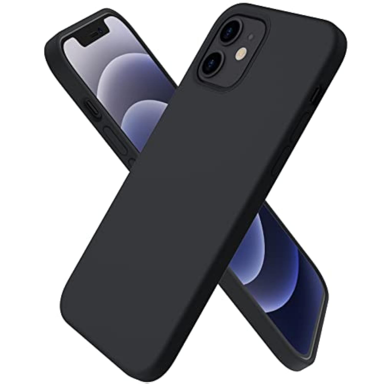 Compatible With 12 Mini Case, Slim Liquid Silicone 3 Layers Full Covered Soft Gel Rubber With Microfiber Case Cover 5.4 Inch-Black
