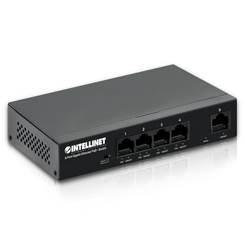 Intellinet 5-Port Gigabit Ethernet Poe+ Switch 4 Poe+ Ports @40W Budget, Up To 30W Per Port - 10Gbps Switching Capacity, Unmanaged, Wall Mountable, Fanless, Durable Metal 3 Yr Mfg -561792