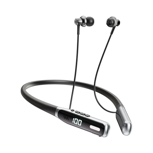 Wireless Neckband Earbuds, Bluetooth 5.4 Headphones with Built-in Microphone, Magnetic Earphones, Deep Bass, Ultra-Lightweight, 80H Playtime, Black