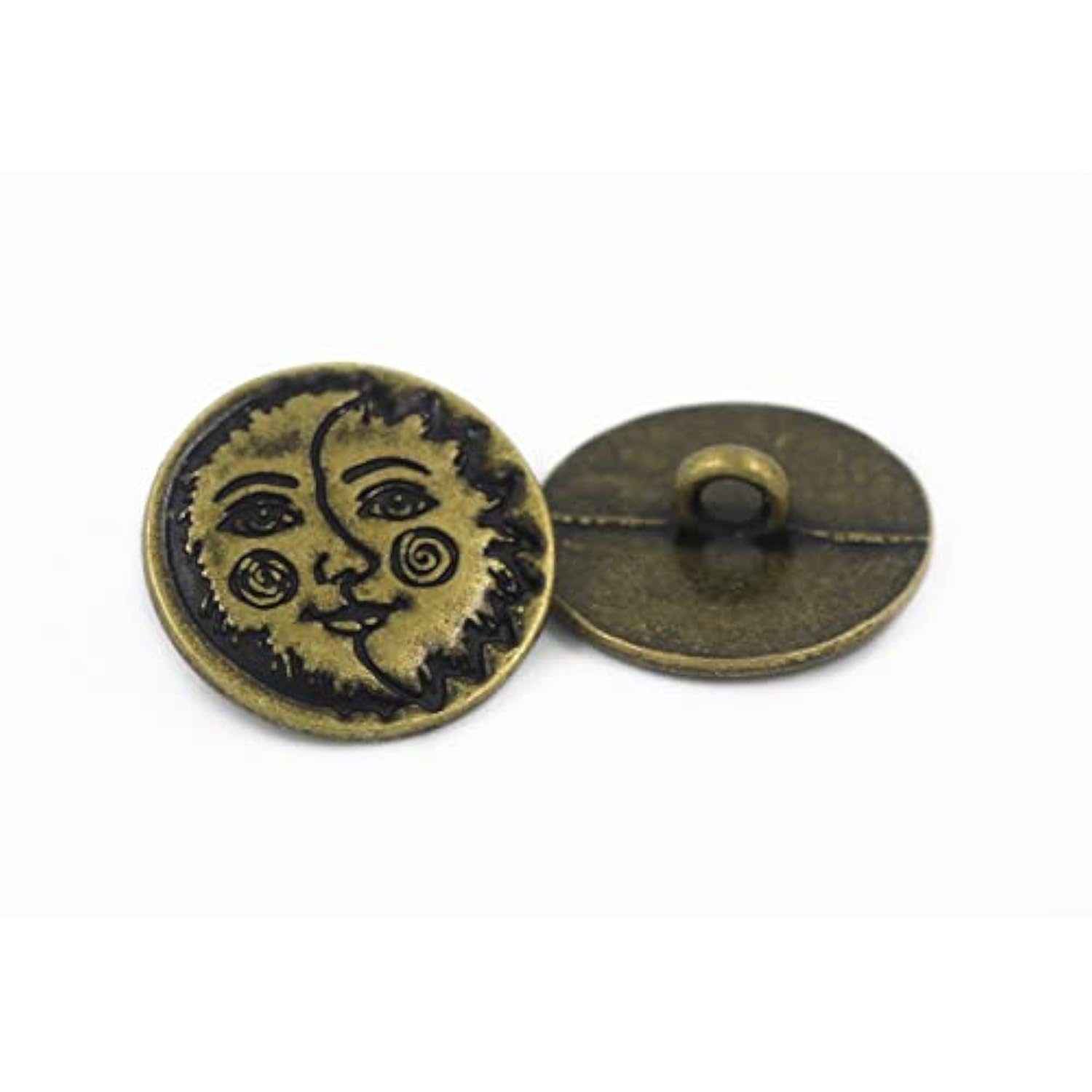 12 Pieces Sun Moon Face Symbol Metal Shank Buttons. 20Mm (3/4 Inch) (A