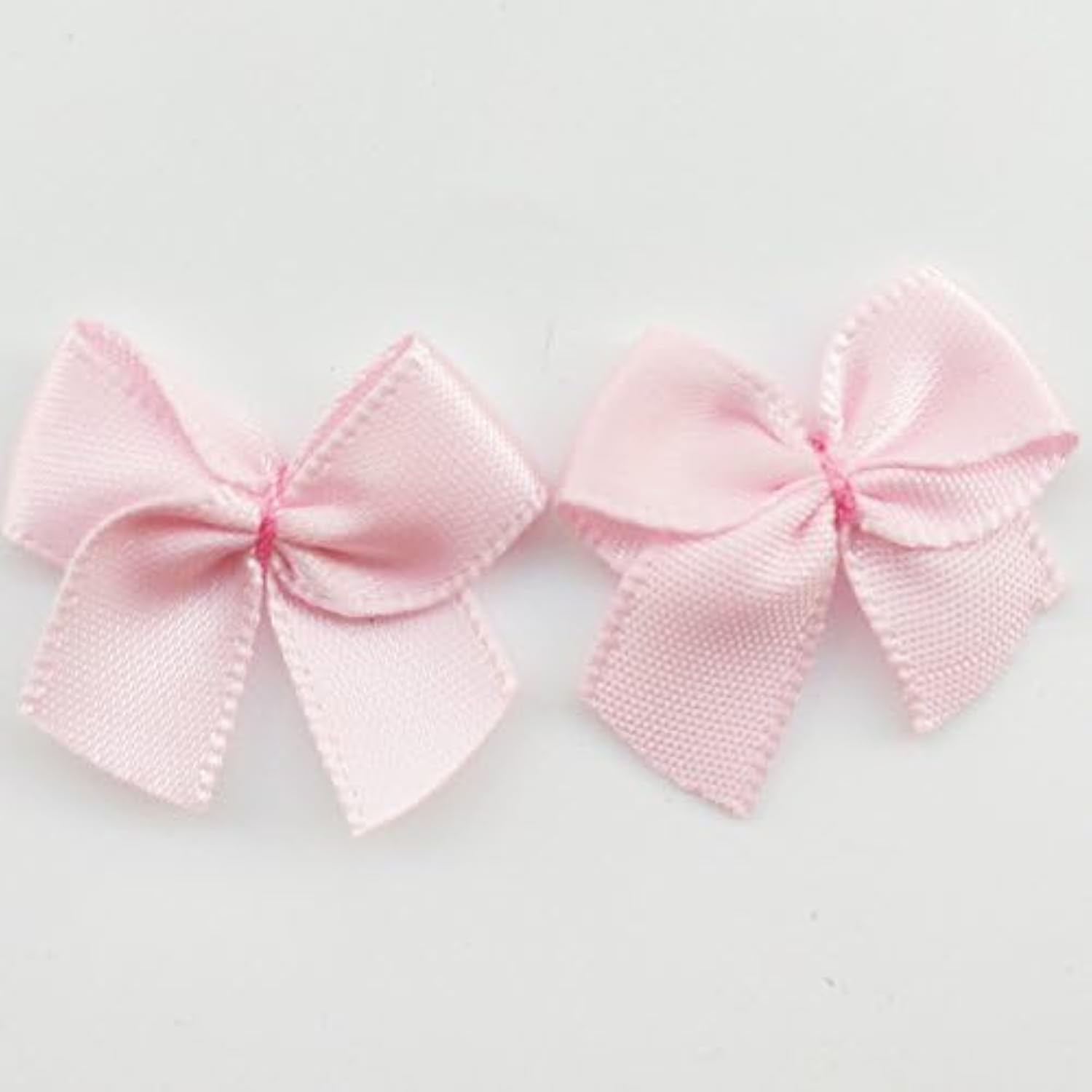 60Pcs Mini Satin Ribbon Bows Flowers 1"X3/4" Appliques Diy Craft Pink