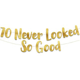 70 Never Looked So Good Gold Glitter Banner - 70Th Anniversary And Birthday Party Decorations